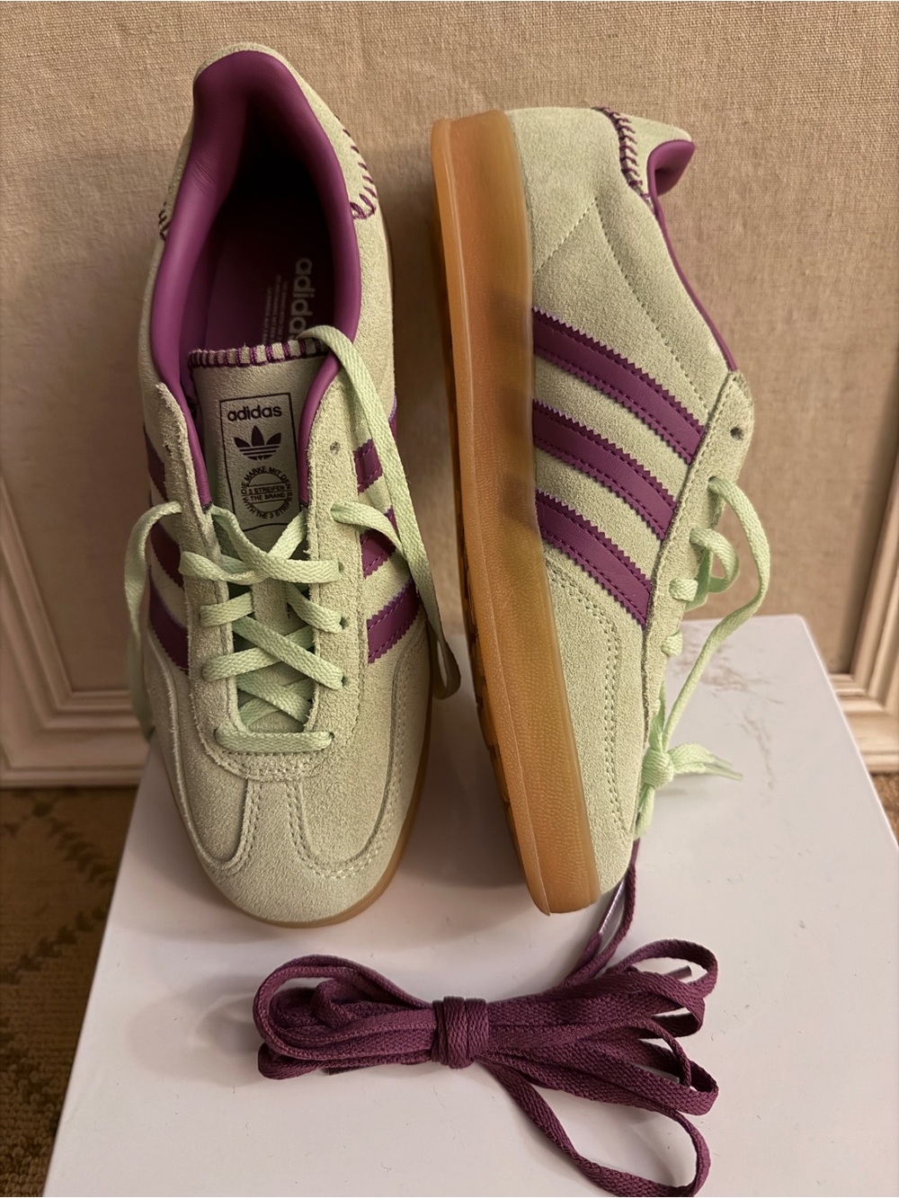 Adidas Gazelle Indoor in the Clear Mint / Active Purple W 7.5 NIB
